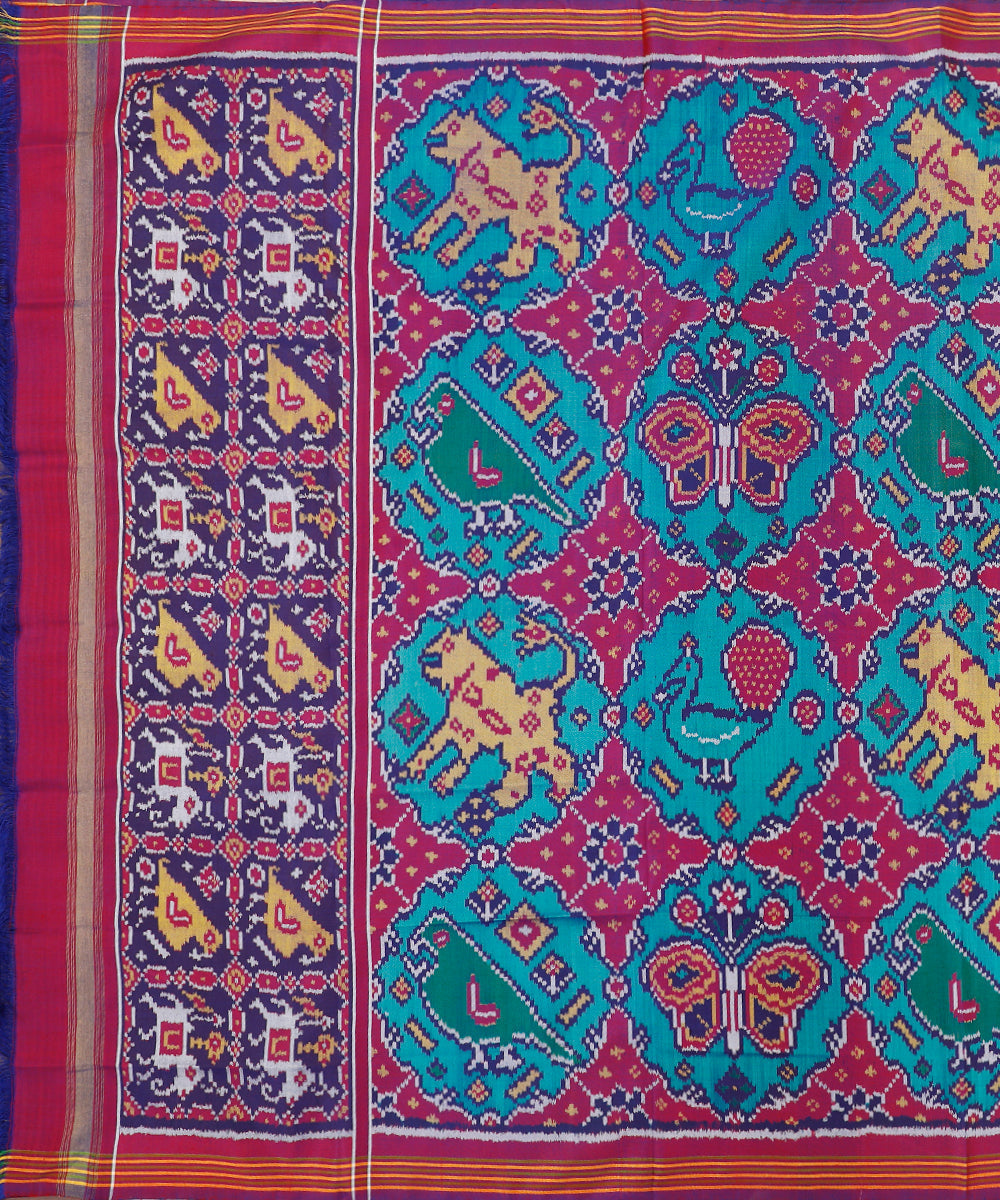 Handloom_Purple_And_Teal_8_Ply_Pure_Mulberry_Silk_Ikat_Patola_Dupatta_With_Geometrical_Pattern_WeaverStory_02