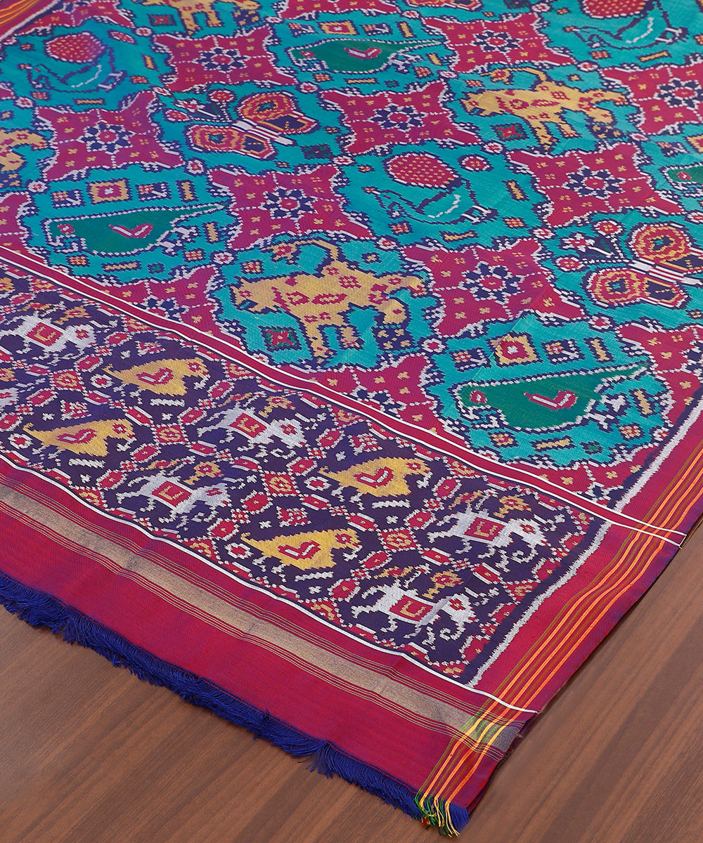 Handloom_Purple_And_Teal_8_Ply_Pure_Mulberry_Silk_Ikat_Patola_Dupatta_With_Geometrical_Pattern_WeaverStory_03