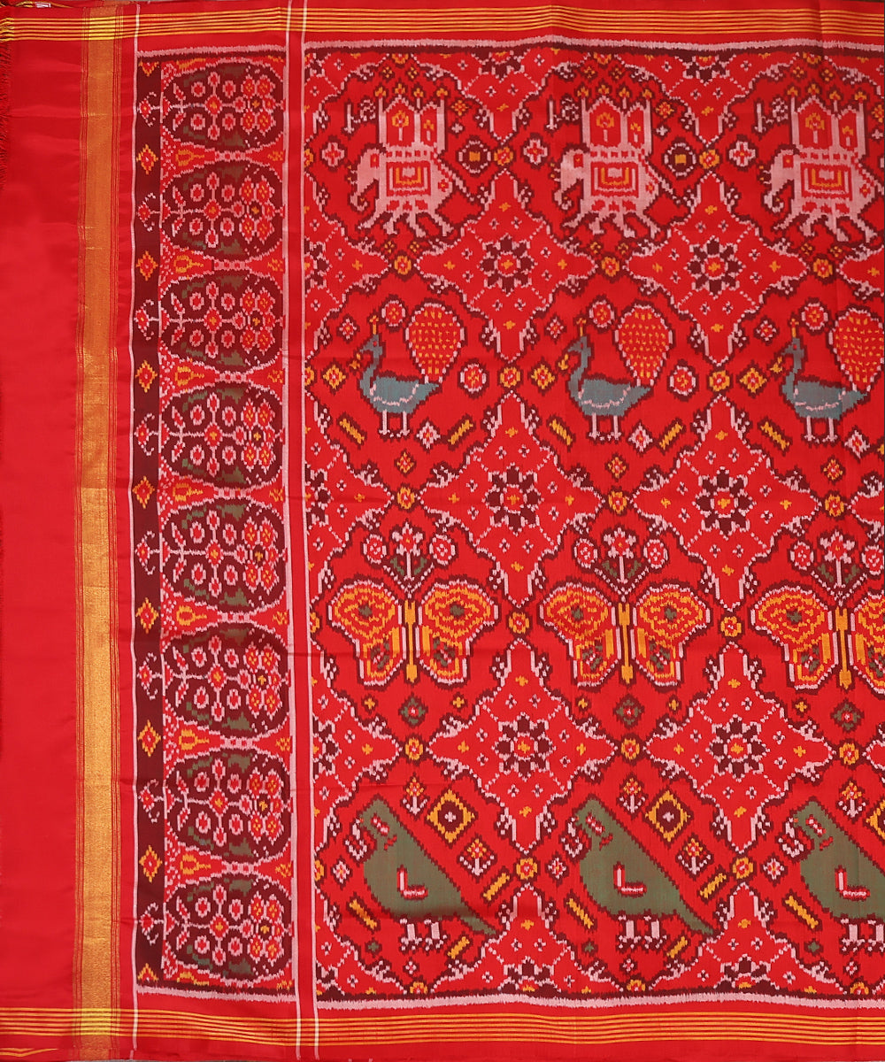 Handloom_Red_8_Ply_Mulberry_Silk_Ikat_Patola_Dupatta_With_Animal_Motifs_WeaverStory_02