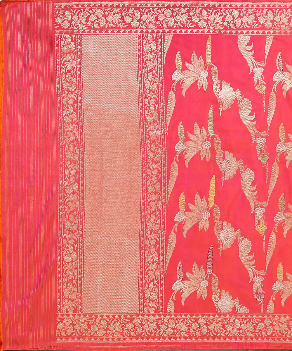 Orange_And_Pink_Handloom_Pure_Katan_Silk_Ektara_Banarasi_Dupatta_With_Meenakari_And_Floral_Jaal_WeaverStory_02