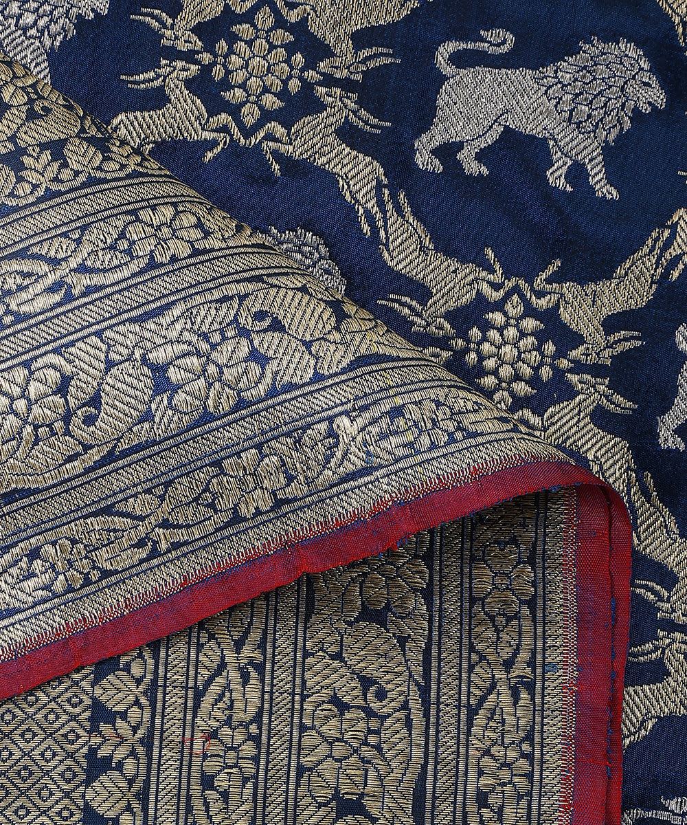 Blue_Handloom_Pure_Katan_Silk_Kadhwa_Shikargah_Banarasi_Dupatta_With_Lion_Motifs_WeaverStory_04