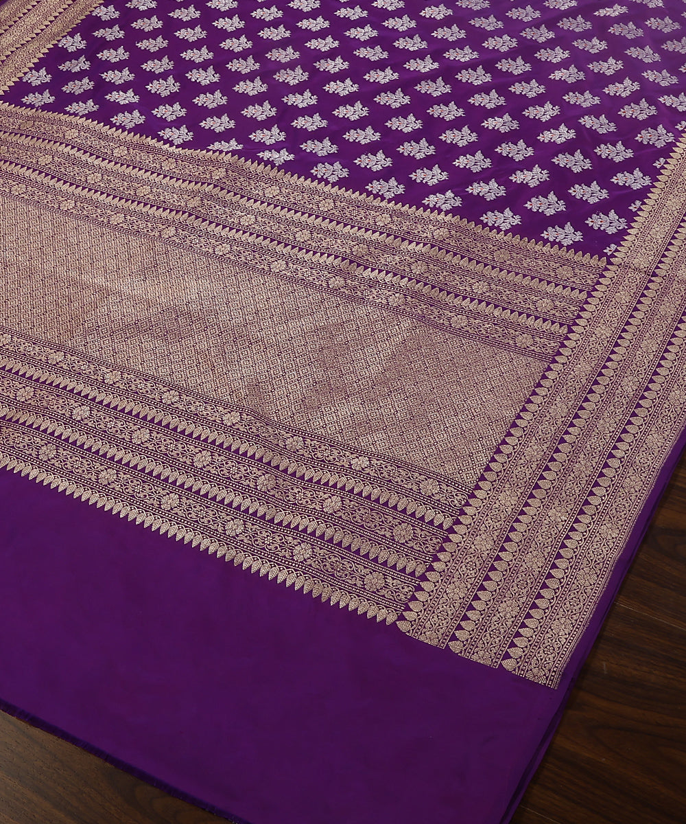 Purple_Handloom_Pure_Katan_Silk_Banarasi_Dupatta_With_Silver_Zari_Meenakari_Boota_And_Kadhwa_Border_WeaverStory_03