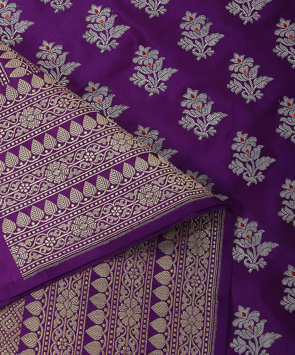 Purple_Handloom_Pure_Katan_Silk_Banarasi_Dupatta_With_Silver_Zari_Meenakari_Boota_And_Kadhwa_Border_WeaverStory_04