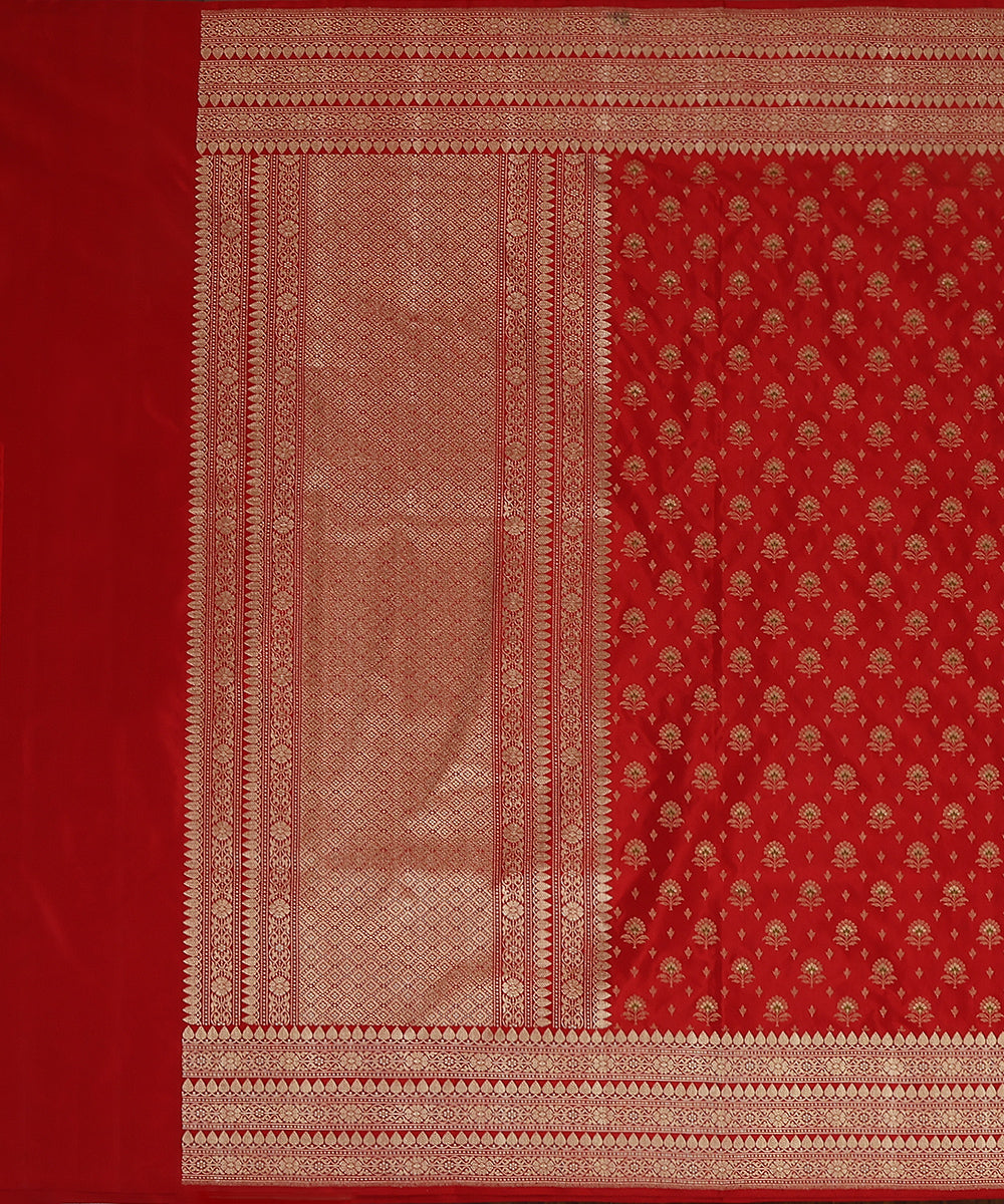 Red_Handloom_Pure_Katan_Silk_Banarasi_Dupatta_With_Mughal_Meenakari_Booti_And_Kadhwa_Border_WeaverStory_02