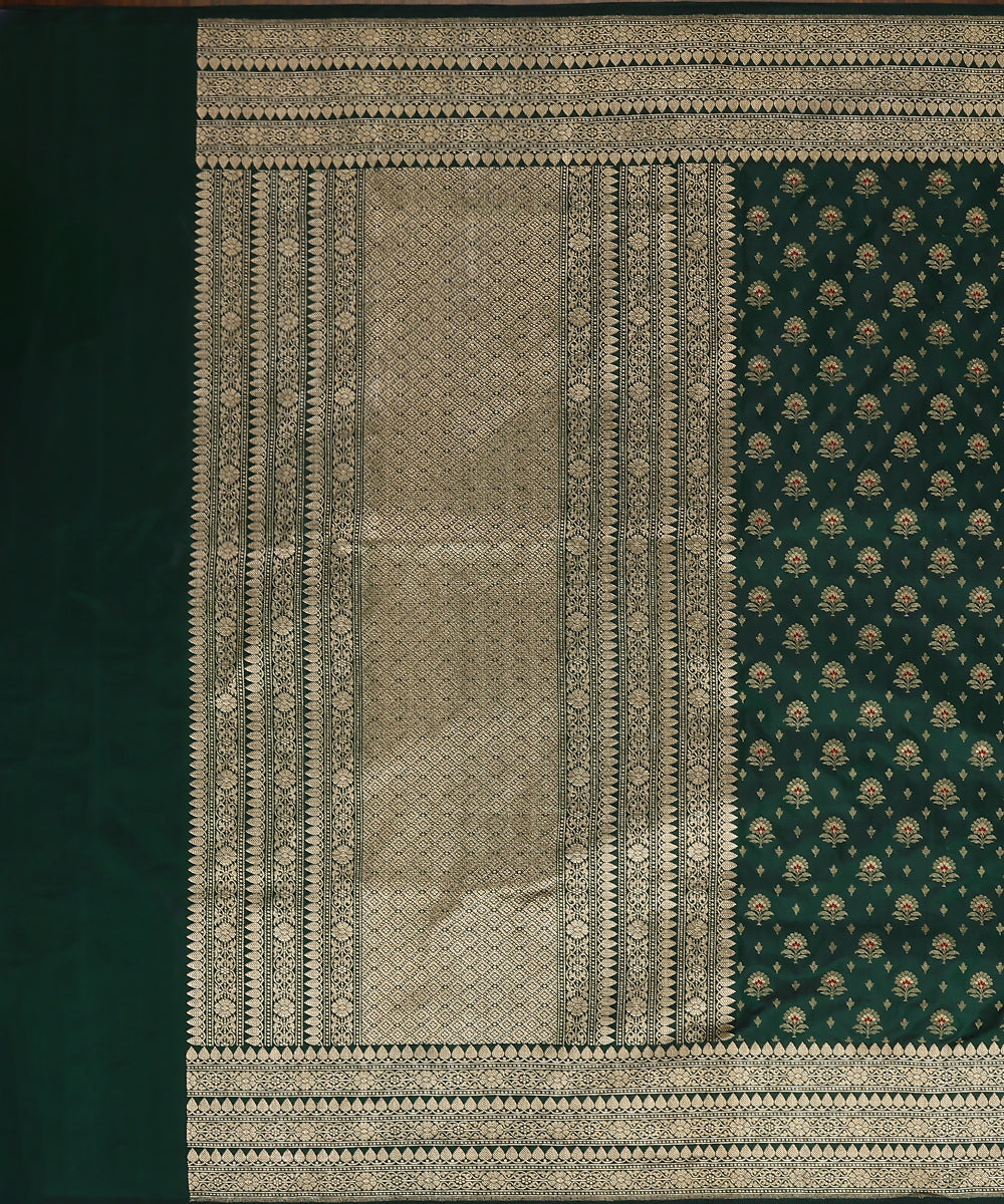 Handloom_Bottle_Green_Pure_Katan_Silk_Banarasi_Dupatta_With_Mughal_Meenakari_Booti_And_Kadhwa_Border_WeaverStory_02