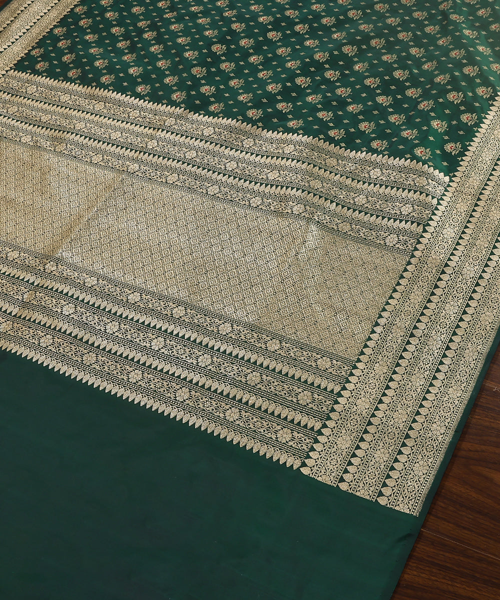 Handloom_Bottle_Green_Pure_Katan_Silk_Banarasi_Dupatta_With_Mughal_Meenakari_Booti_And_Kadhwa_Border_WeaverStory_03