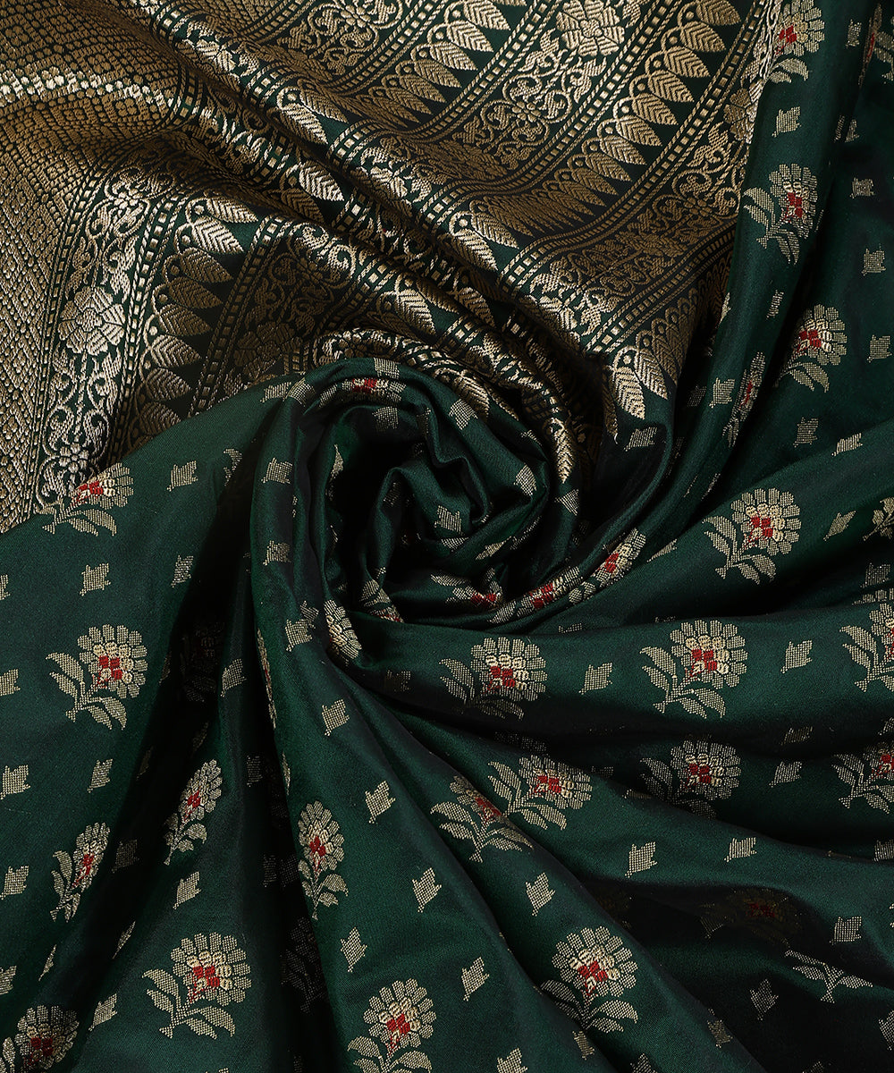 Handloom_Bottle_Green_Pure_Katan_Silk_Banarasi_Dupatta_With_Mughal_Meenakari_Booti_And_Kadhwa_Border_WeaverStory_05