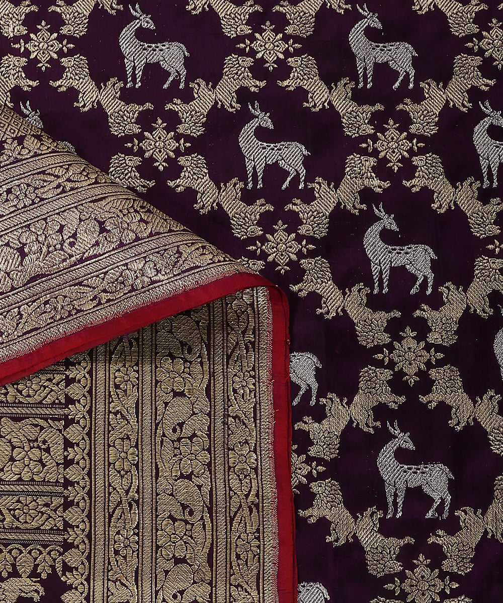 Handloom_Deep_Purple_Pure_Katan_Silk_Shikargah_Banarasi_Dupatta_With_Kadhwa_Jaal_WeaverStory_04