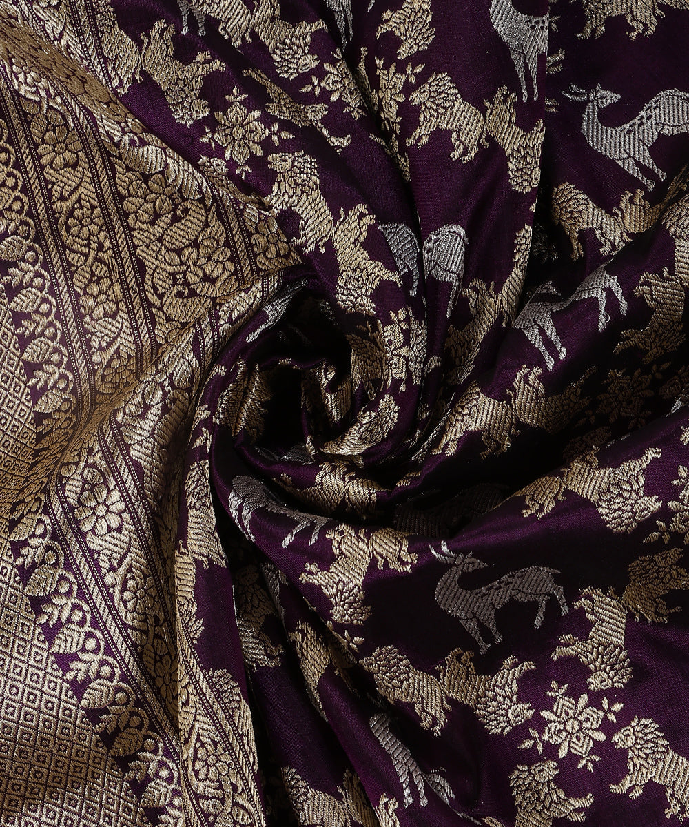 Handloom_Deep_Purple_Pure_Katan_Silk_Shikargah_Banarasi_Dupatta_With_Kadhwa_Jaal_WeaverStory_05