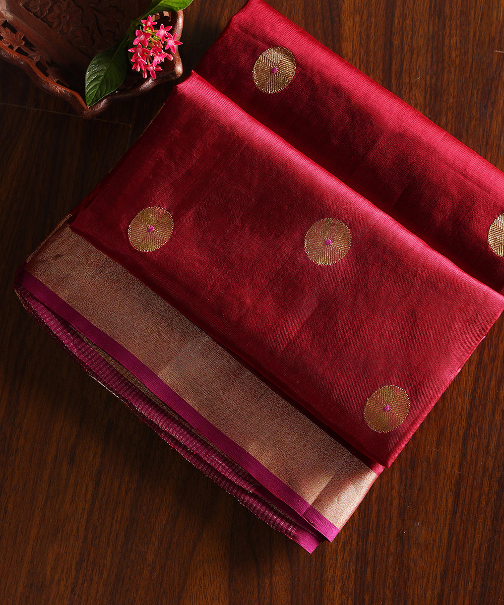 Maroon_Handloom_Pure_Chanderi_Silk_Dupatta_With_Asharfi_Boota_WeaverStory_01