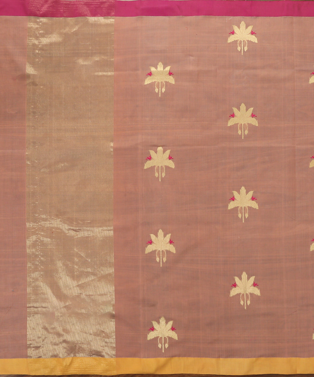 Handloom_Pink_Cotton_Silk_Eknaliya_Chanderi_Dupatta_With_Gold_Leaf_and_Birds_Motif_WeaverStory_02