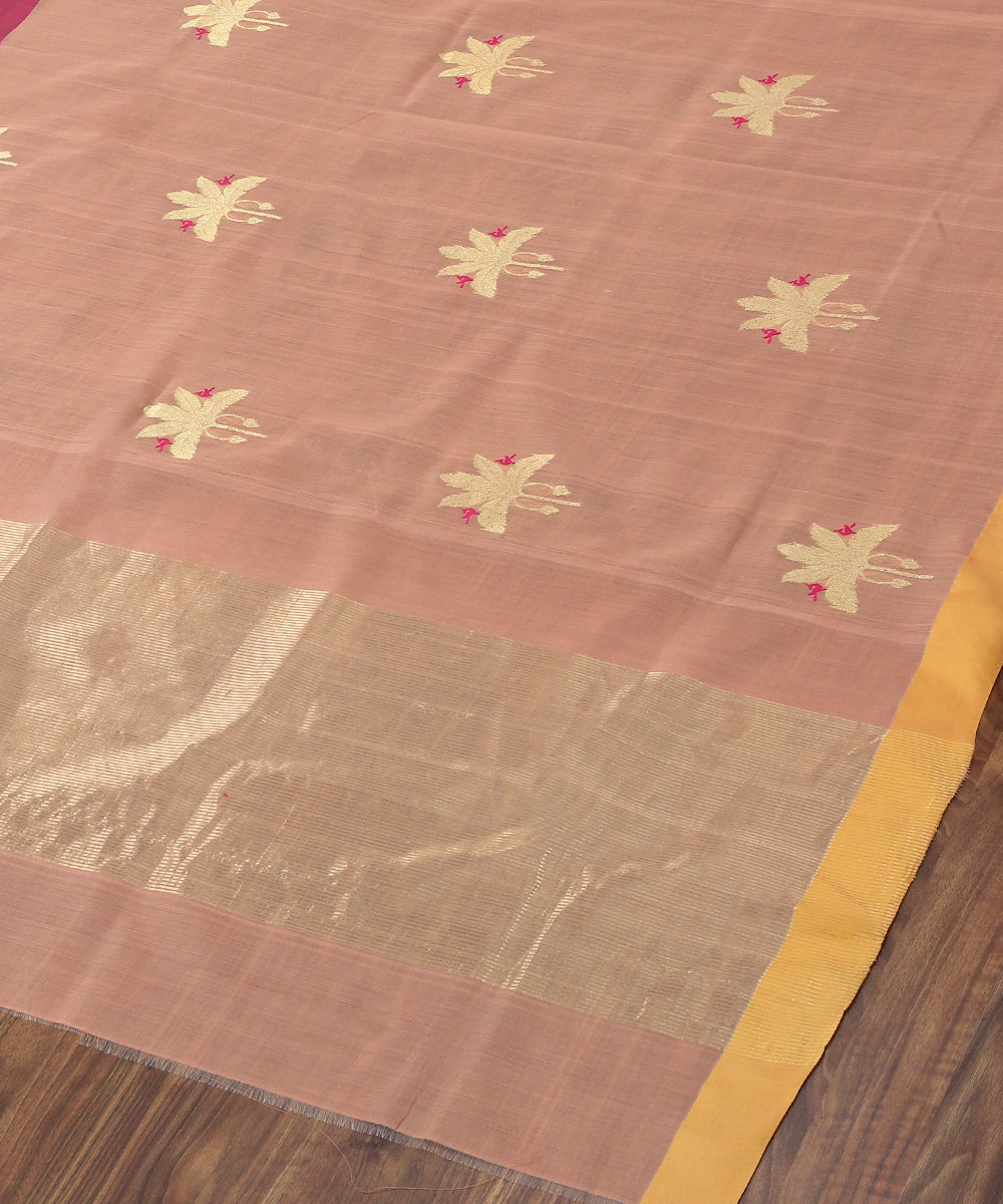 Handloom_Pink_Cotton_Silk_Eknaliya_Chanderi_Dupatta_With_Gold_Leaf_and_Birds_Motif_WeaverStory_03