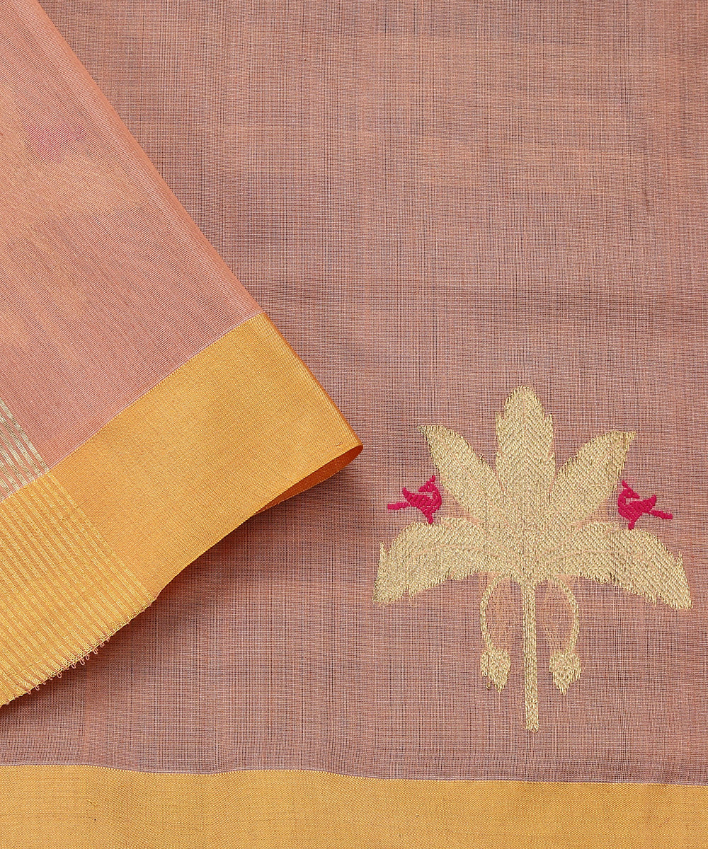 Handloom_Pink_Cotton_Silk_Eknaliya_Chanderi_Dupatta_With_Gold_Leaf_and_Birds_Motif_WeaverStory_04