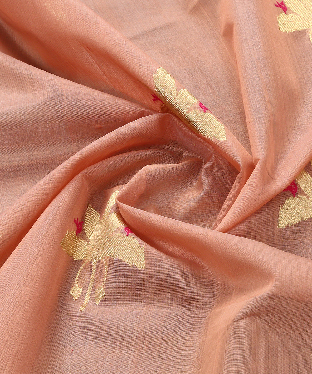 Handloom_Pink_Cotton_Silk_Eknaliya_Chanderi_Dupatta_With_Gold_Leaf_and_Birds_Motif_WeaverStory_05