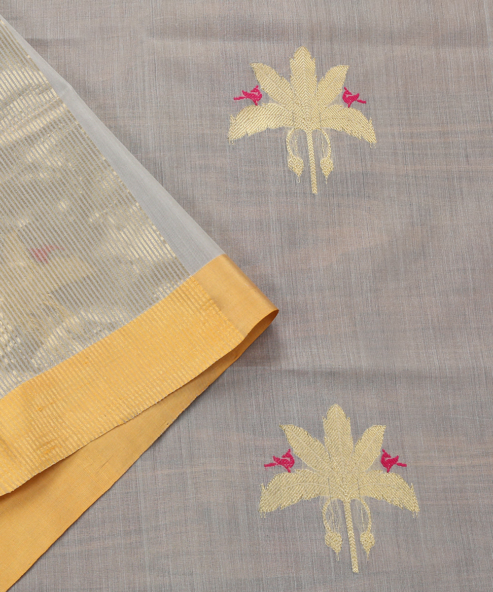 Grey_Handloom_Cotton_Silk_Eknaliya_Chanderi_Dupatta_With_Gold_Leaf_and_Birds_Motif_WeaverStory_04