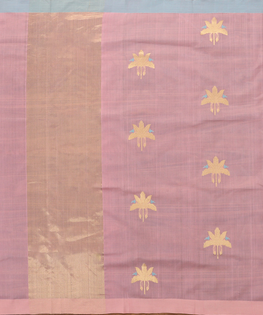 Handloom_Light_Pink_Cotton_Silk_Chanderi_Eknaliya_Dupatta_With_Gold_Leaf_Motif_and_Birds_Motif_WeaverStory_02