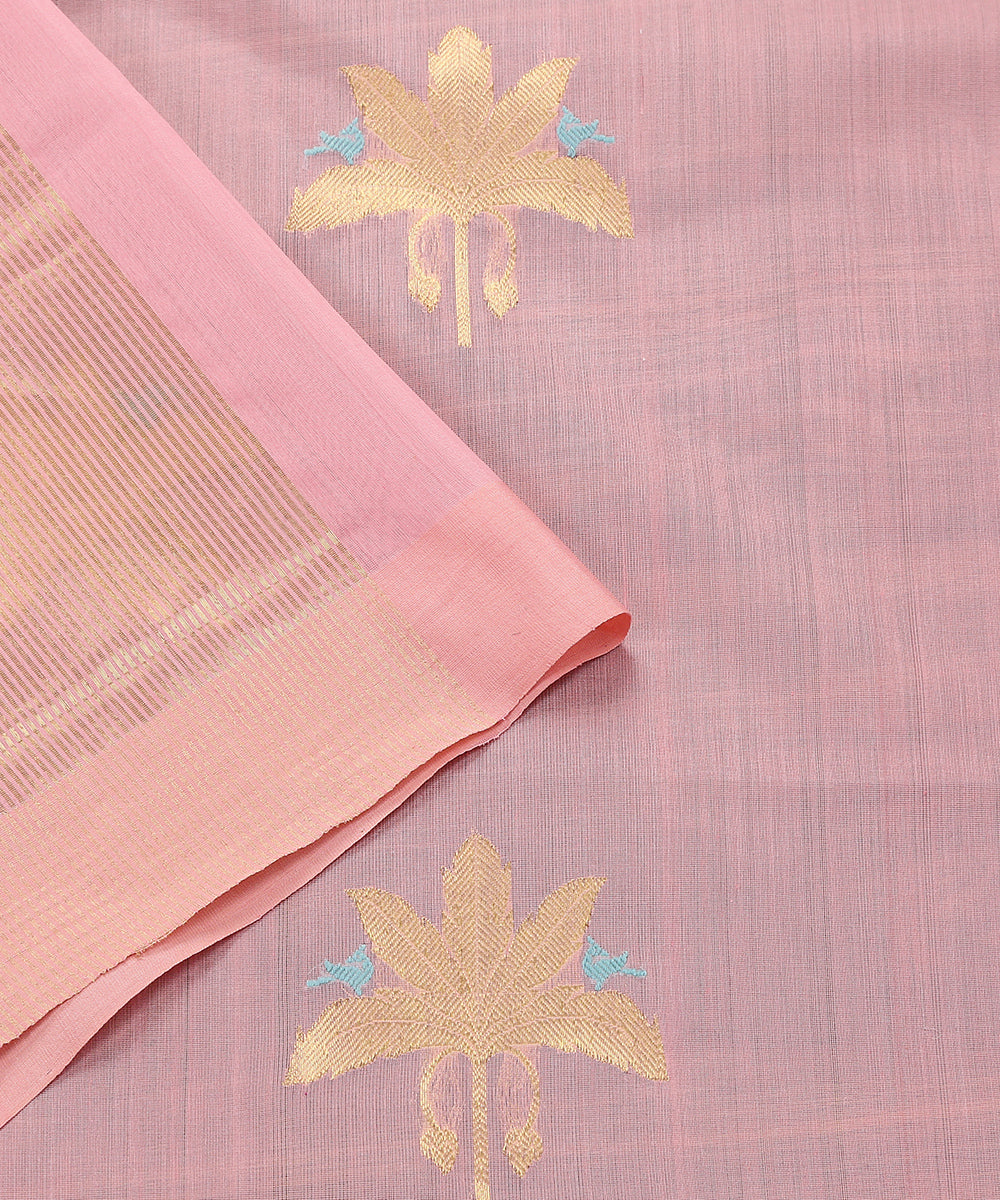 Handloom_Light_Pink_Cotton_Silk_Chanderi_Eknaliya_Dupatta_With_Gold_Leaf_Motif_and_Birds_Motif_WeaverStory_04