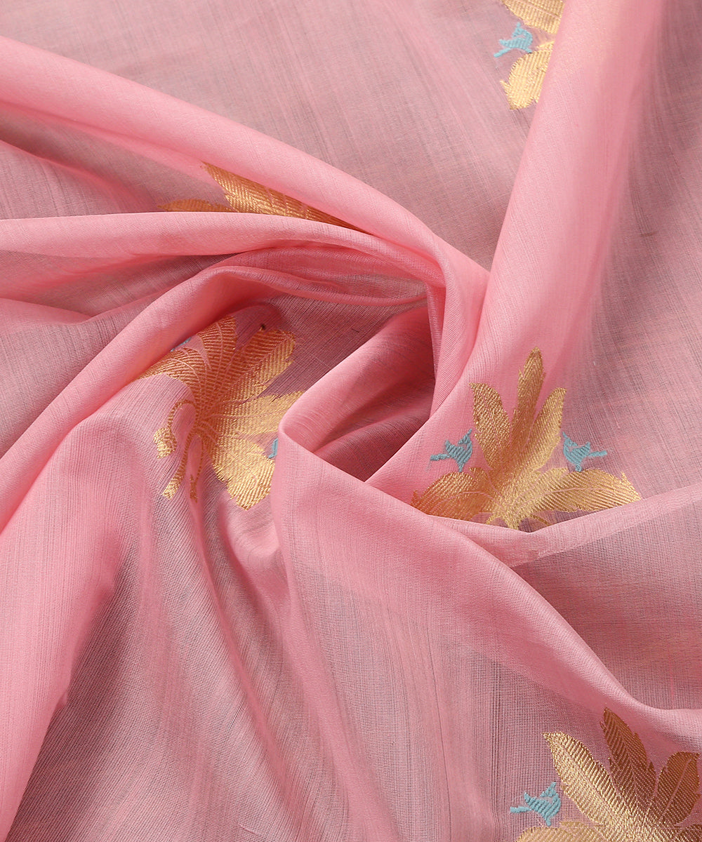 Handloom_Light_Pink_Cotton_Silk_Chanderi_Eknaliya_Dupatta_With_Gold_Leaf_Motif_and_Birds_Motif_WeaverStory_05