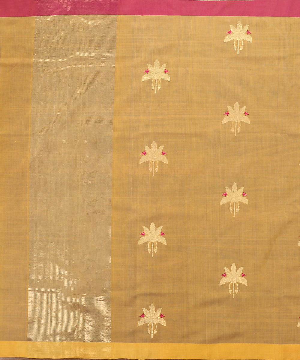 Yellow_Handloom_Cotton_Silk_Eknaliya_Chanderi_Dupatta_With_Gold_Leaf_and_Birds_Motif_WeaverStory_02