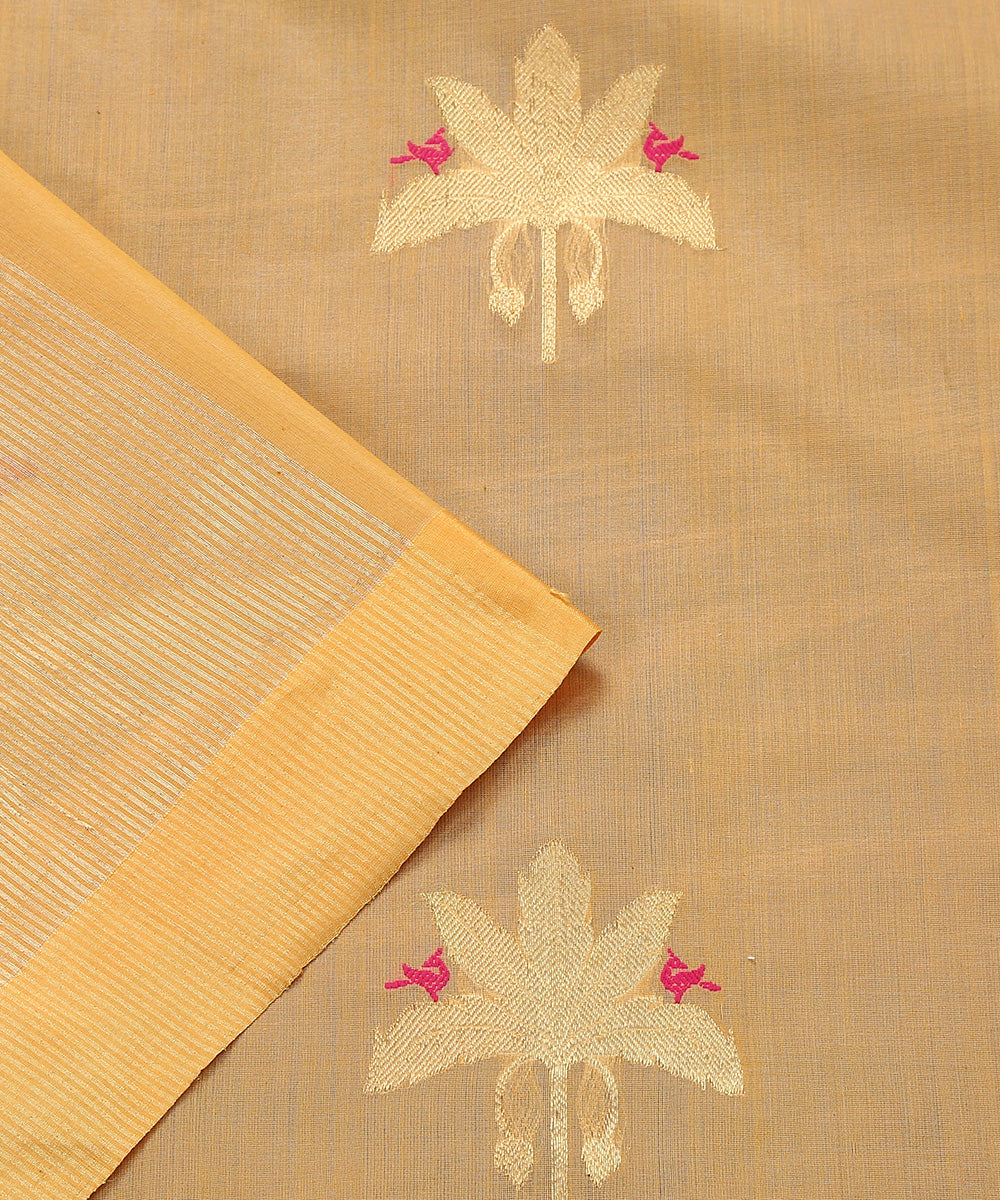 Yellow_Handloom_Cotton_Silk_Eknaliya_Chanderi_Dupatta_With_Gold_Leaf_and_Birds_Motif_WeaverStory_05