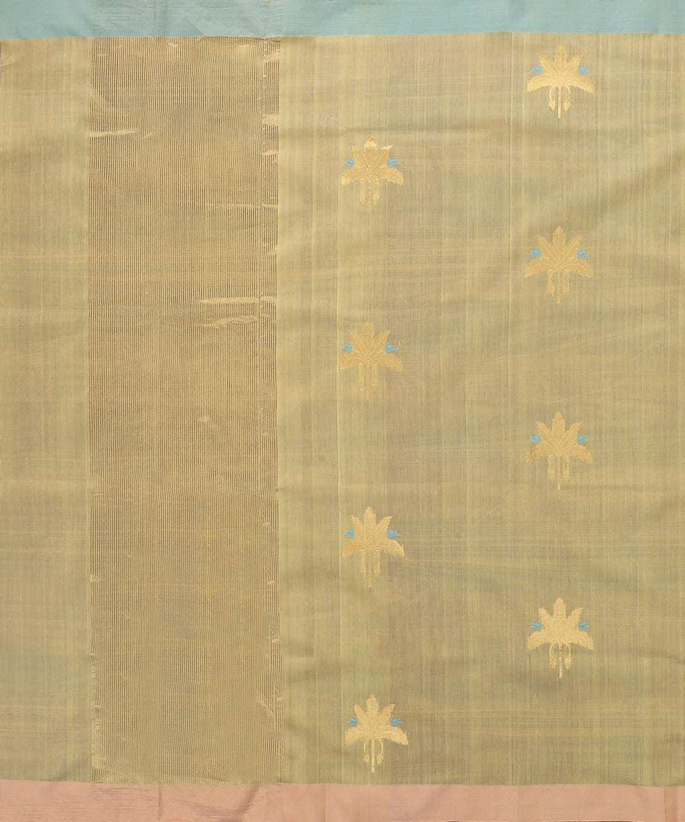 Handloom_Beige_Cotton_Silk_Chanderi_Eknaliya_Dupatta_With_Gold_Leaf_Motif_and_Birds_Motif_WeaverStory_02