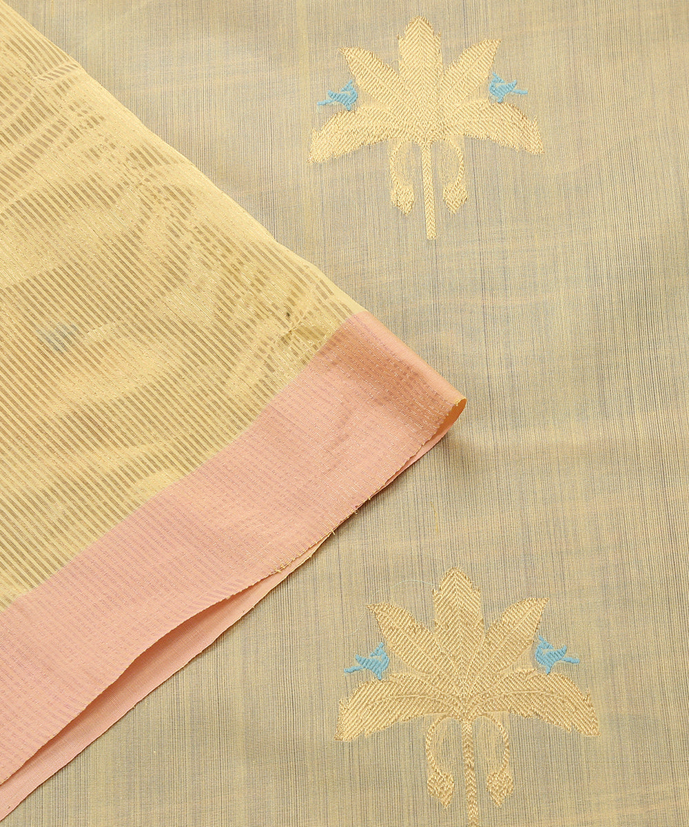 Handloom_Beige_Cotton_Silk_Chanderi_Eknaliya_Dupatta_With_Gold_Leaf_Motif_and_Birds_Motif_WeaverStory_04