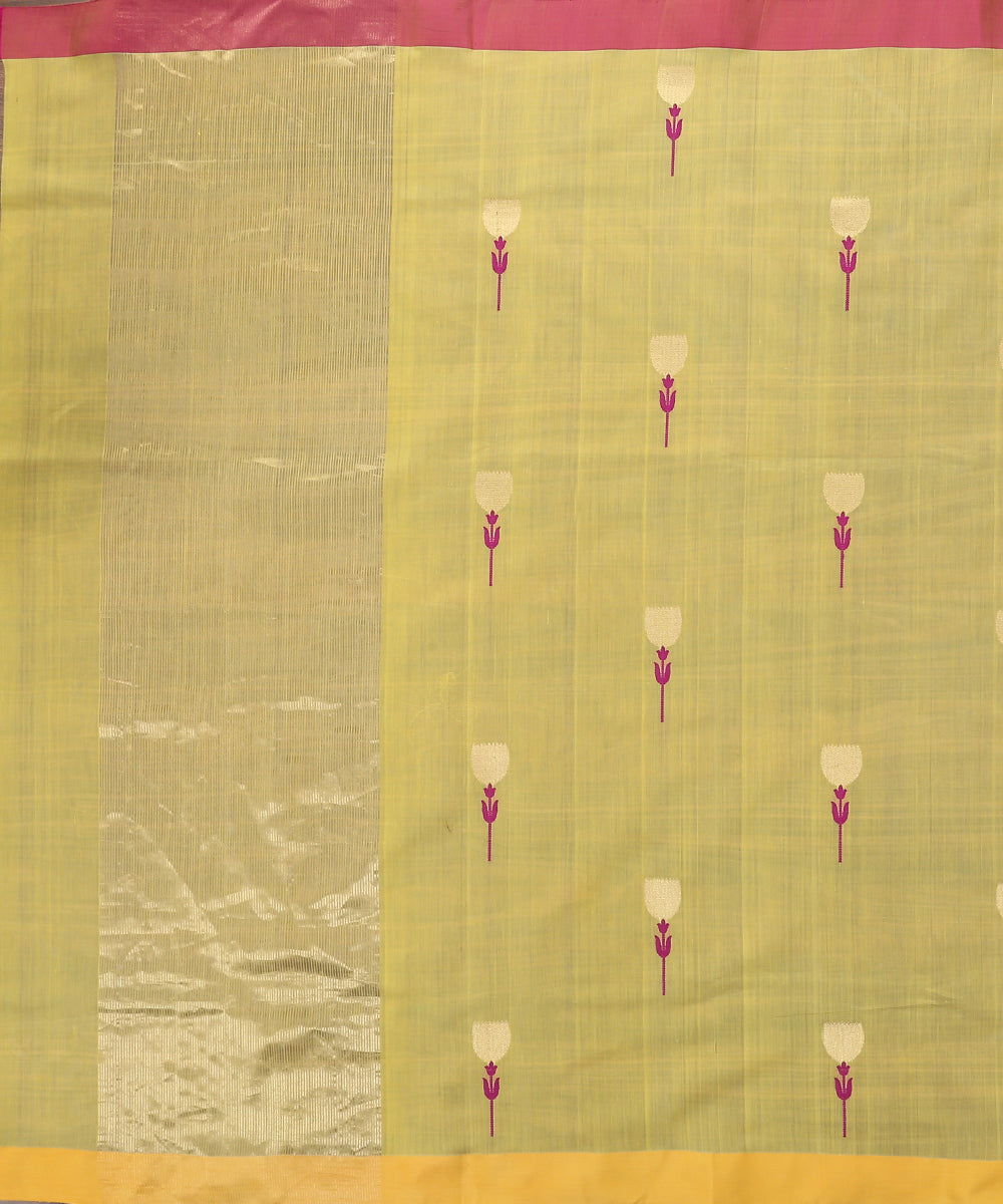 Handloom_Yellow_Eknaliya_Cotton_Silk_Chanderi_Dupatta_With_Zig_Zag_Flower_Motif_WeaverStory_02