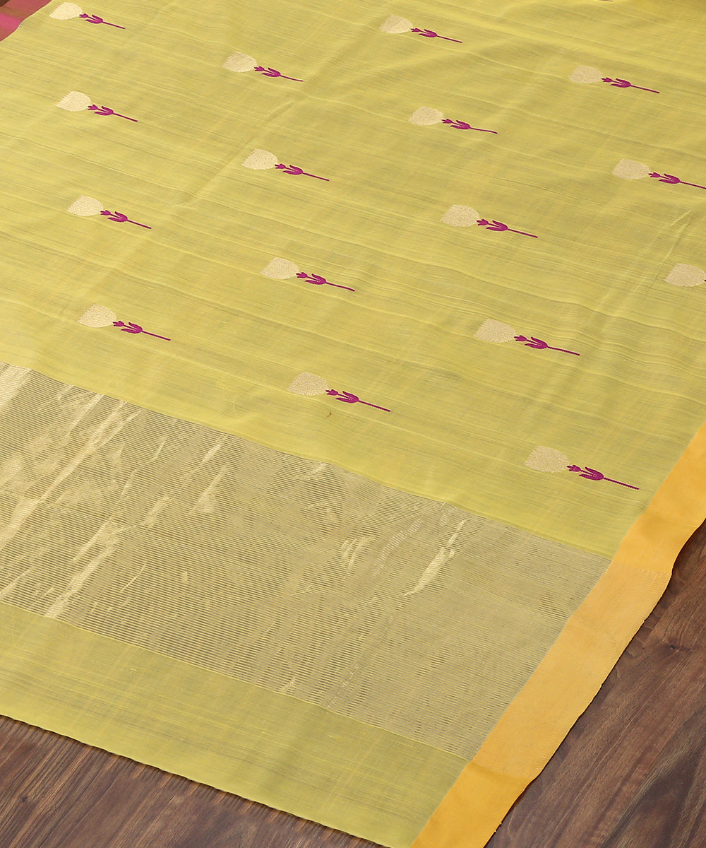 Handloom_Yellow_Eknaliya_Cotton_Silk_Chanderi_Dupatta_With_Zig_Zag_Flower_Motif_WeaverStory_03