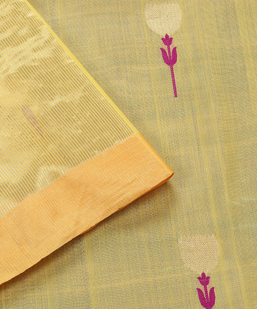 Handloom_Yellow_Eknaliya_Cotton_Silk_Chanderi_Dupatta_With_Zig_Zag_Flower_Motif_WeaverStory_04