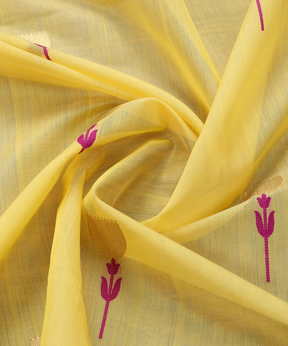 Handloom_Yellow_Eknaliya_Cotton_Silk_Chanderi_Dupatta_With_Zig_Zag_Flower_Motif_WeaverStory_05