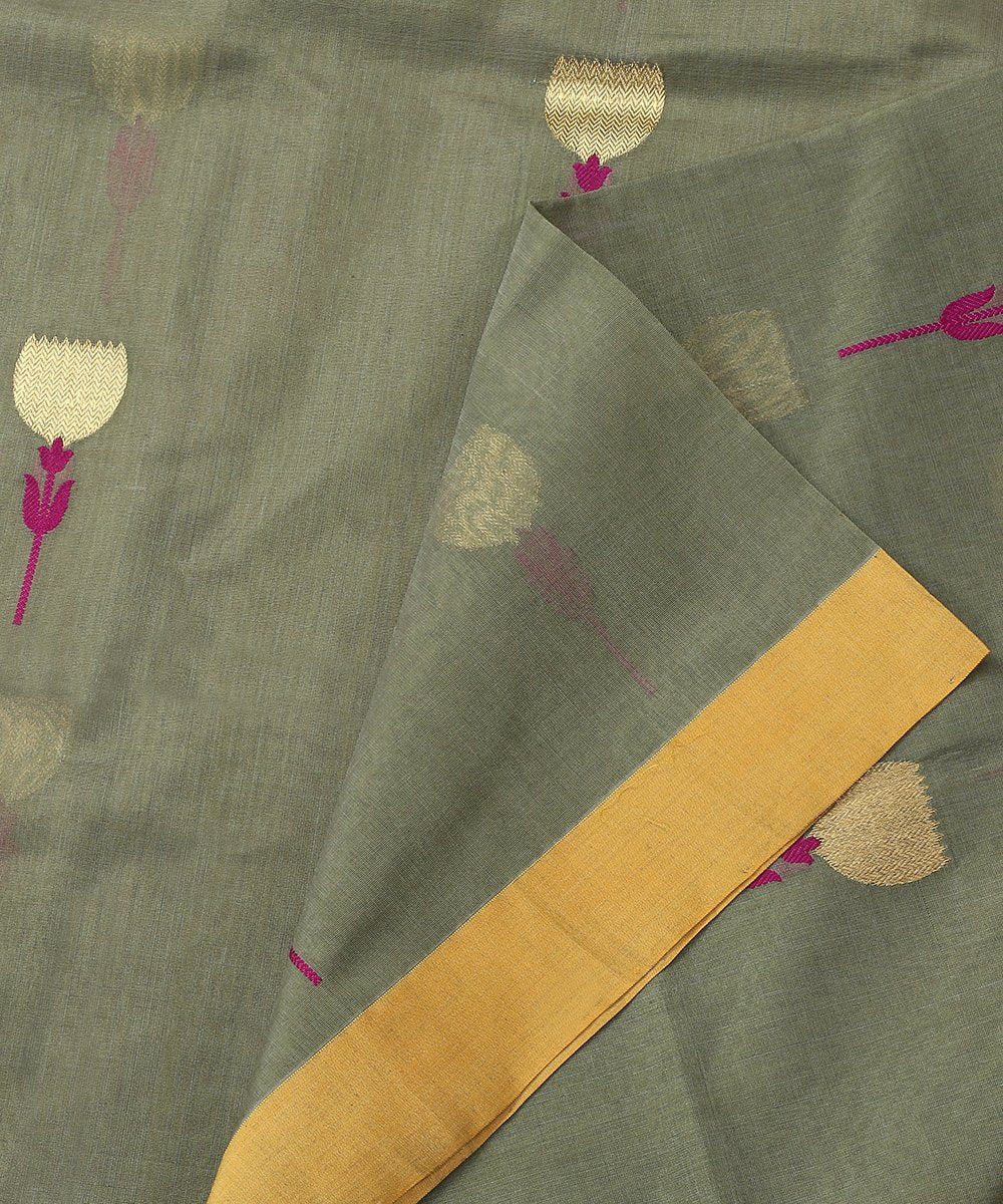 Green_Handloom_Chanderi_Silk_Eknaliya_Chanderi_Dupatta_With_Zig_Zag_Flower_Motif_WeaverStory_02