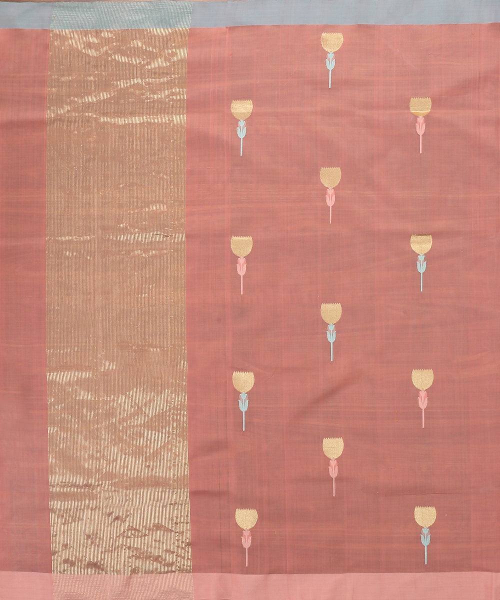 Pink_Handloom_Cotton_Silk_Eknaliya_Chanderi_Dupatta_With_Zig_Zag_Flower_Motif_WeaverStory_02