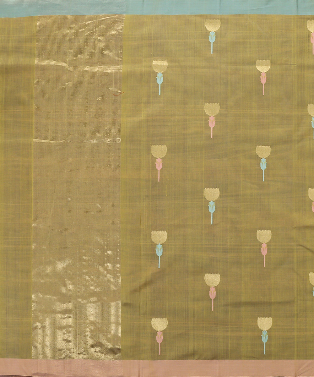 Green_Handloom_Cotton_Silk_Eknaliya_Chanderi_Dupatta_With_Zig_Zag_Flower_Motif_WeaverStory_02