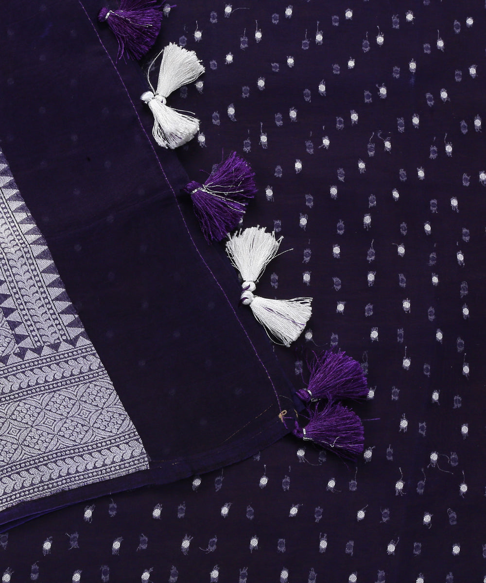 Navy_Blue_Handloom_Organza_Banarasi_Dupatta_With_Silver_Zari_Booti_WeaverStory_04