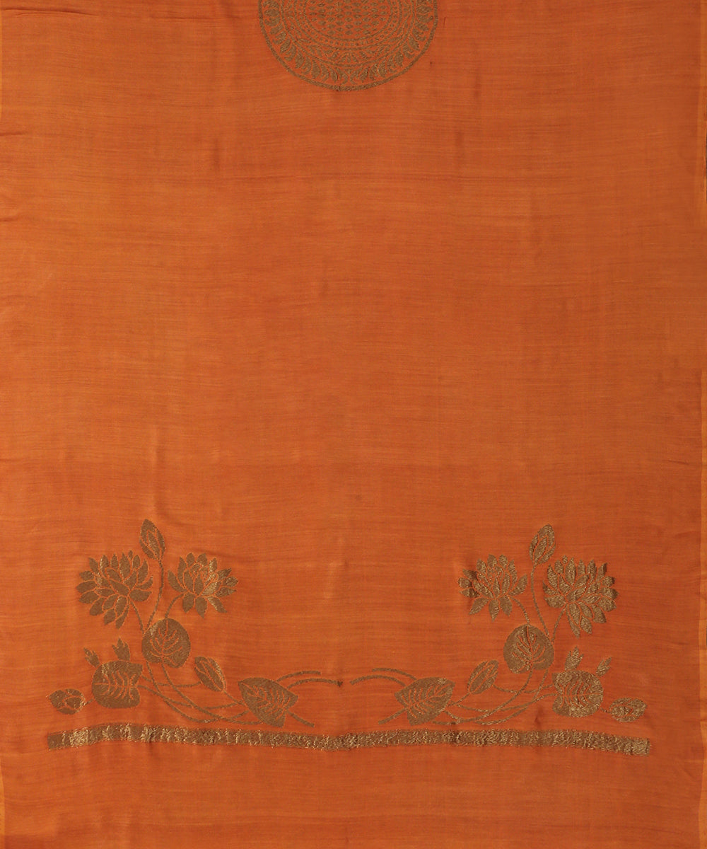 Handloom_Orange_Moonga_Silk_Banarasi_Dupatta_with_Big_Floral_Boota_WeaverStory_02