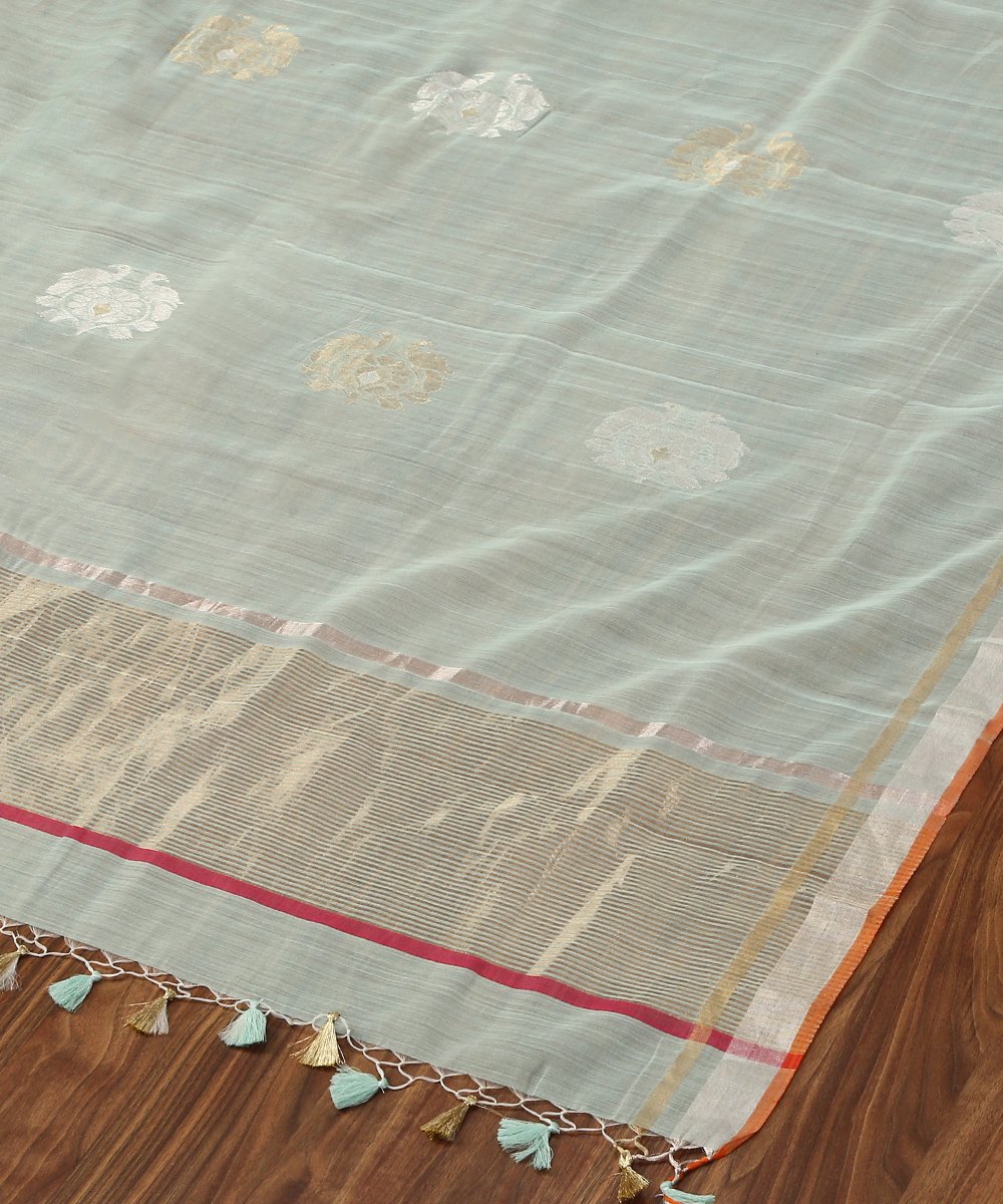 Handloom_Aqua_Blue_Cotton_Donaliya_Chanderi_Dupatta_with_Boota_WeaverStory_03