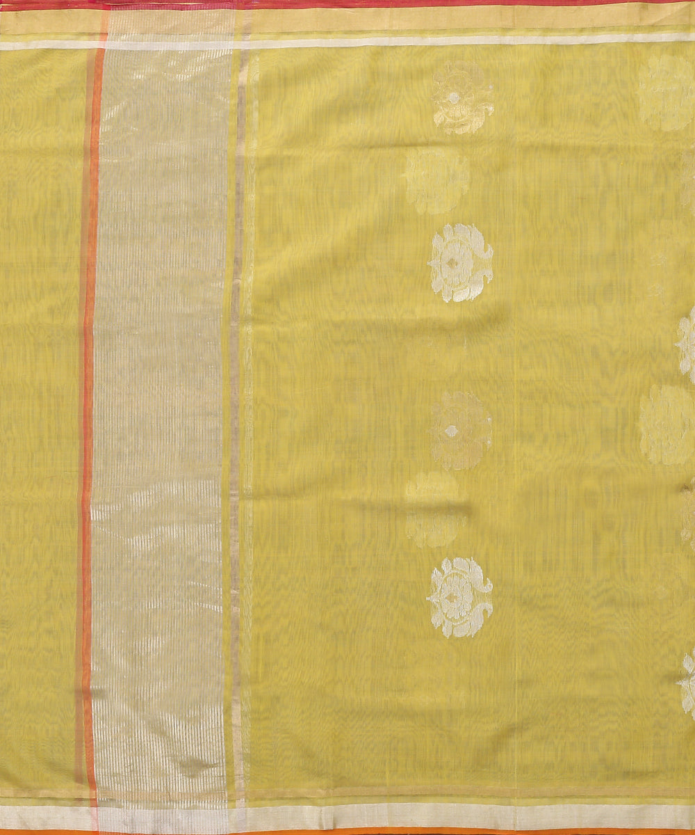 Handloom_Lime_Green_Floral_Motif_Eknaliya_Cotton_Chanderi_Dupatta_WeaverStory_02