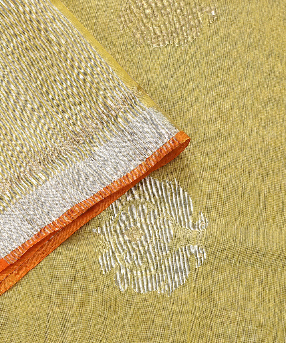 Handloom_Lime_Green_Floral_Motif_Eknaliya_Cotton_Chanderi_Dupatta_WeaverStory_04