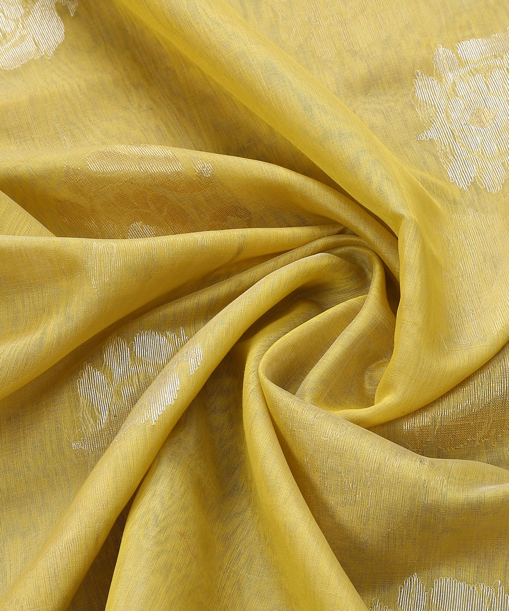 Handloom_Lime_Green_Floral_Motif_Eknaliya_Cotton_Chanderi_Dupatta_WeaverStory_05