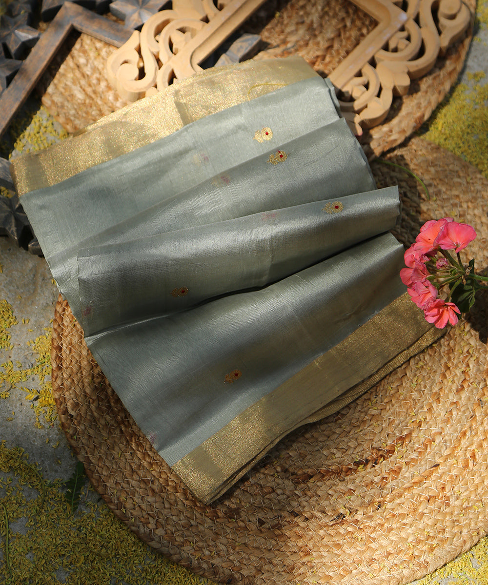 Grey_Handloom_Eknaliya_Chanderi_Silk_Dupatta_with_Small_Zari_Booti_WeaverStory_01