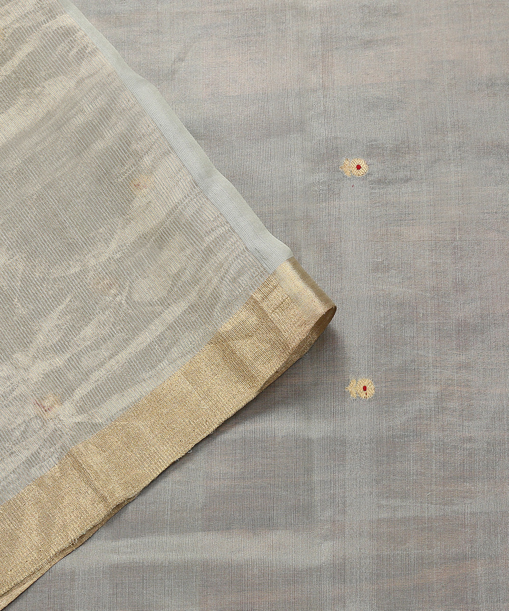 Grey_Handloom_Eknaliya_Chanderi_Silk_Dupatta_with_Small_Zari_Booti_WeaverStory_04