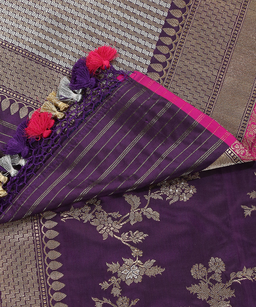 Dark_Purple_Handloom_Pure_Katan_Silk_Banarasi_Dupatta_With_Jaal_WeaverStory_04