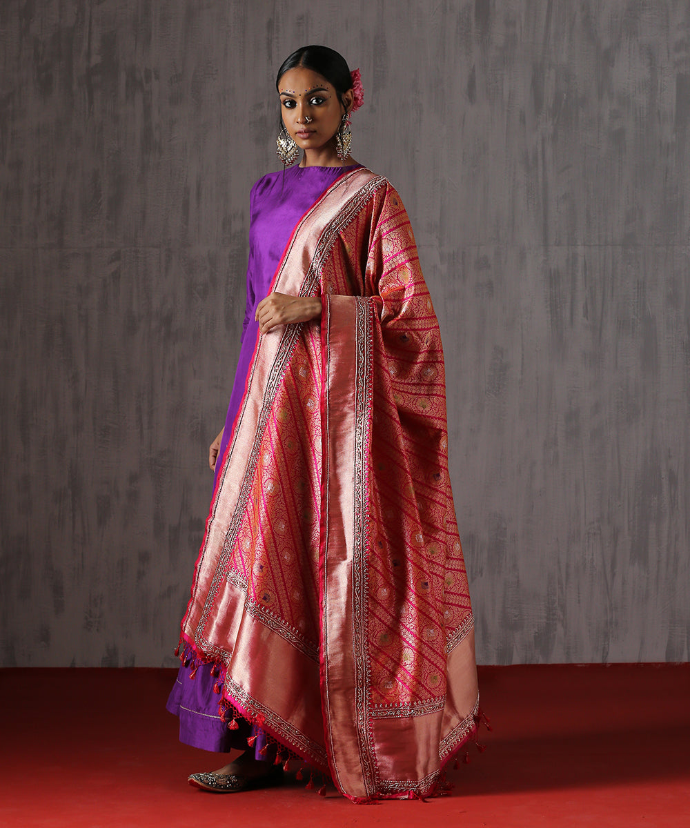 Hot_Pink_Pure_Katan_Silk_Kimkhab_Dupatta_With_Zardozi_Work_WeaverStory_01