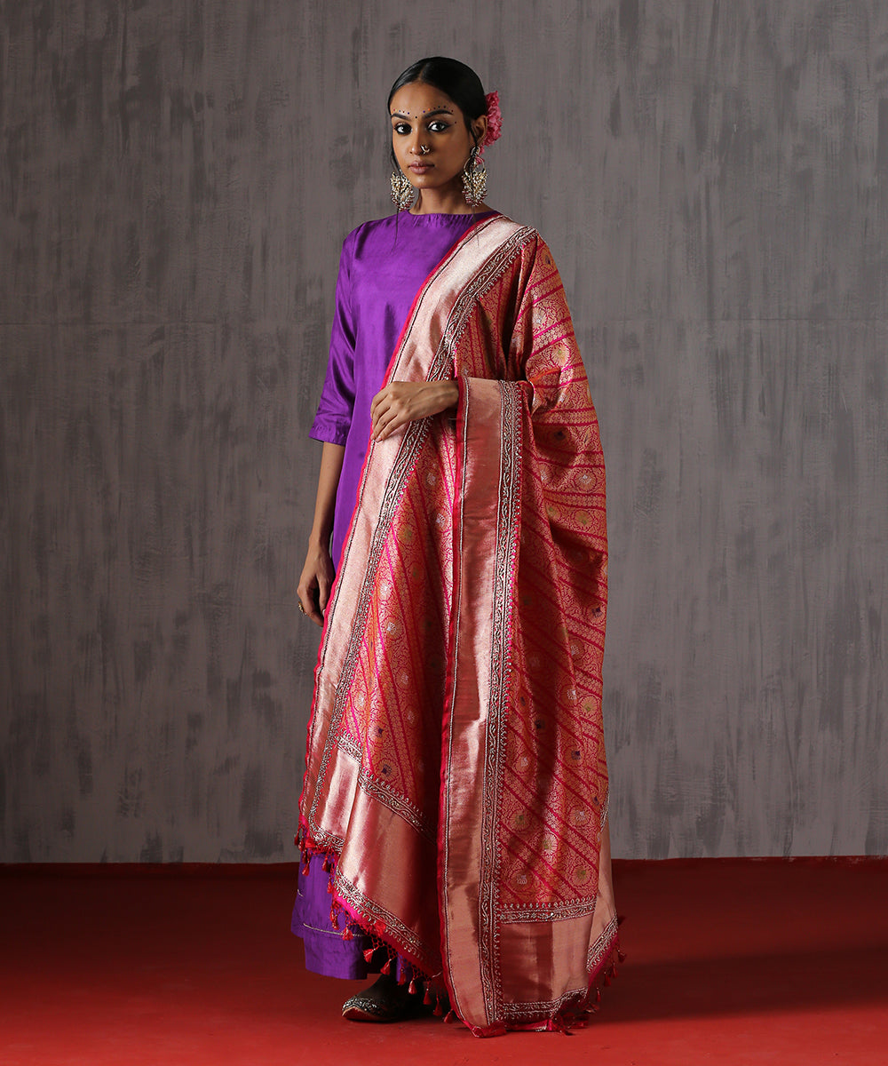 Hot_Pink_Pure_Katan_Silk_Kimkhab_Dupatta_With_Zardozi_Work_WeaverStory_02