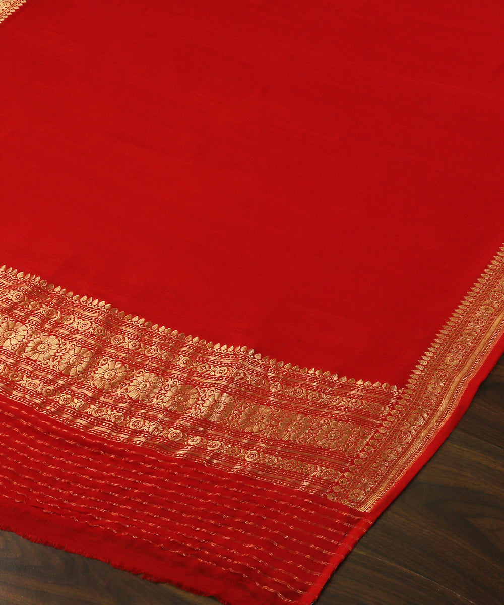 Red_Handloom_Georgette_Banarasi_Dupatta_with_floral_Zari_Border_WeaverStory_03
