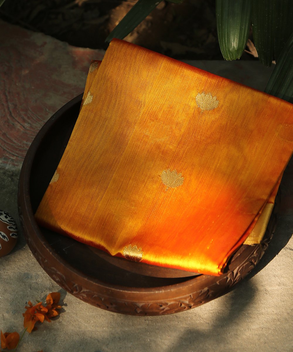 Mustard_Handloom_Pure_Chanderi_Silk_Chanderi_Dupatta_with_Mogra_Booti_WeaverStory_01