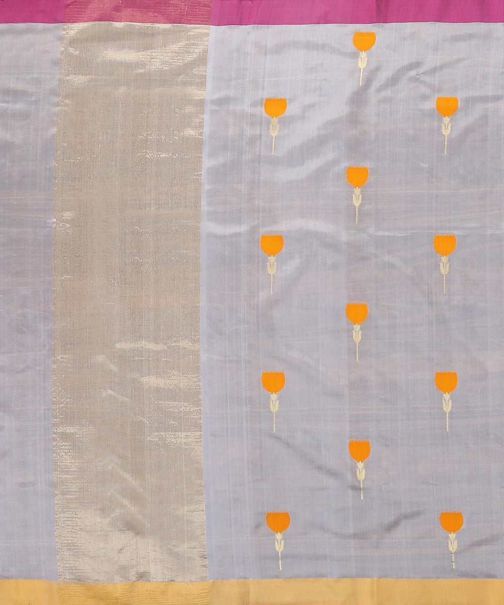 Grey_Handloom_Kadhwa_Chanderi_Silk_Dupatta_with_Orange_Tulip_Boota_WeaverStory_02