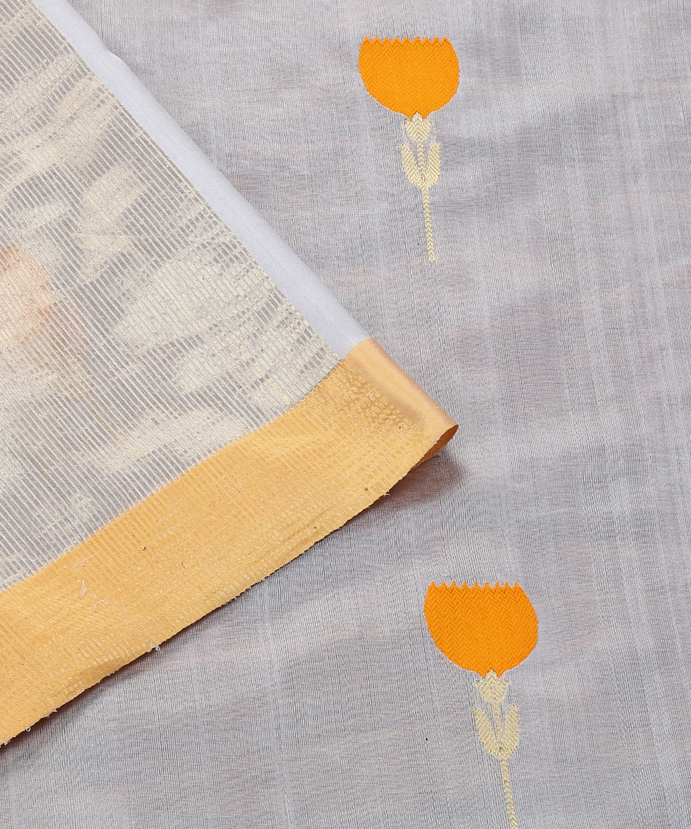 Grey_Handloom_Kadhwa_Chanderi_Silk_Dupatta_with_Orange_Tulip_Boota_WeaverStory_04