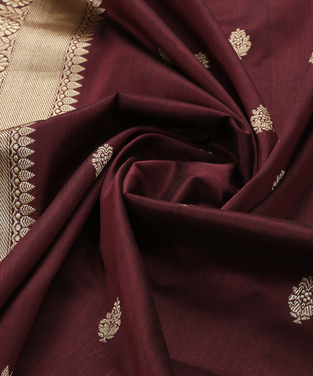 Wine_Handloom_Pure_Katan_Silk_Banarasi_Dupatta_With_Kadhwa_Booti_and_Red_Selvedge_WeaverStory_05