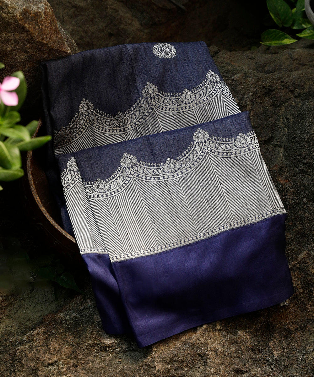 Blue_Handloom_Tussar_Silk_Banarasi_Dupatta_With_Kadhwa_Booti_WeaverStory_01